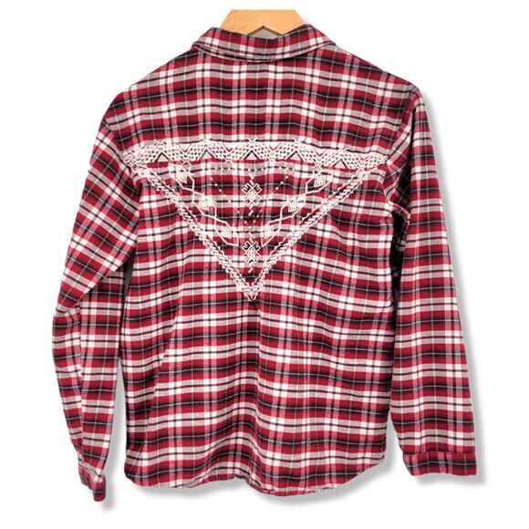 Zara Girls Plaid Flannel Embroidered Button Down Shirt Size 13/14 - Picture 2 of 9